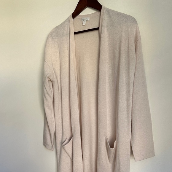 Garnet Hill 100% Cashmere Soft Cream Open-Front Cardigan with Pockets - Picture 6 of 8